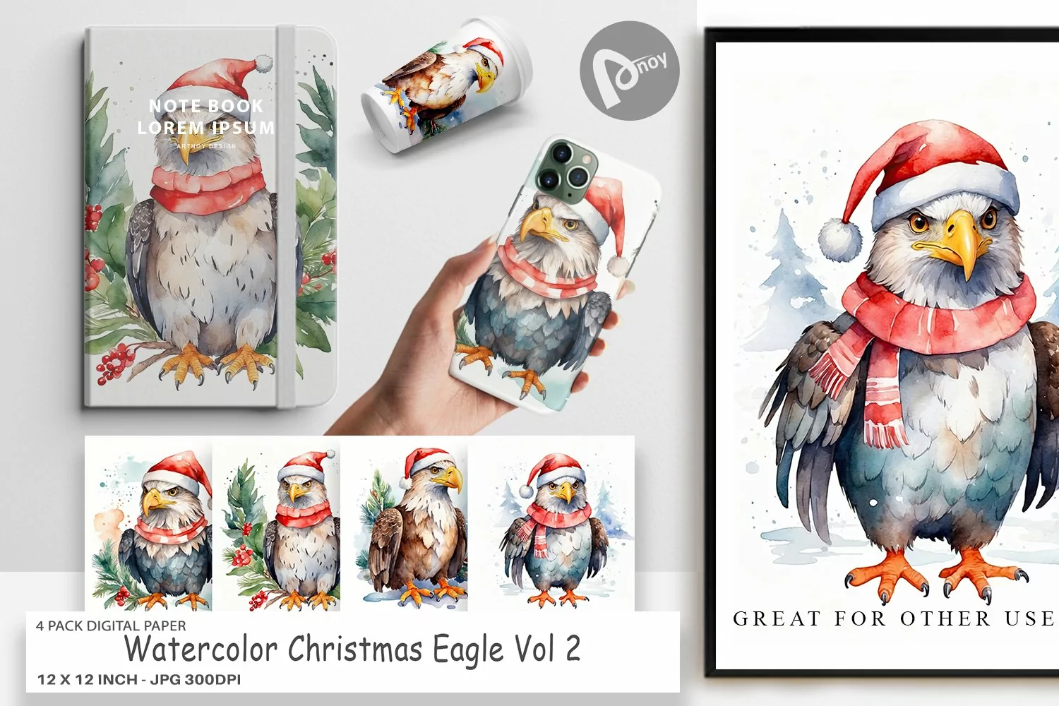 Digital Paper Watercolor Christmas Eagle product image 1