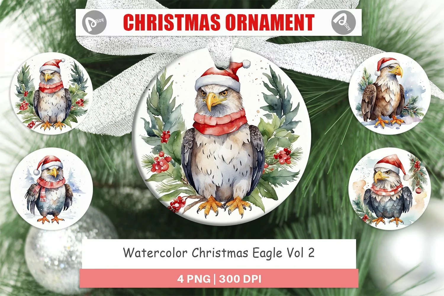 Christmas Ornaments Watercolor Christmas Eagle product image 1