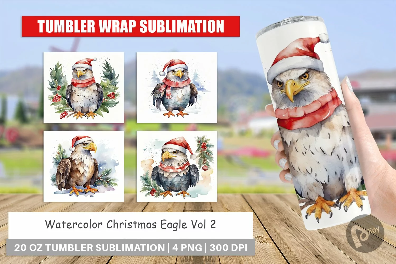 Tumbler Wrap Watercolor Christmas Eagle product image 1