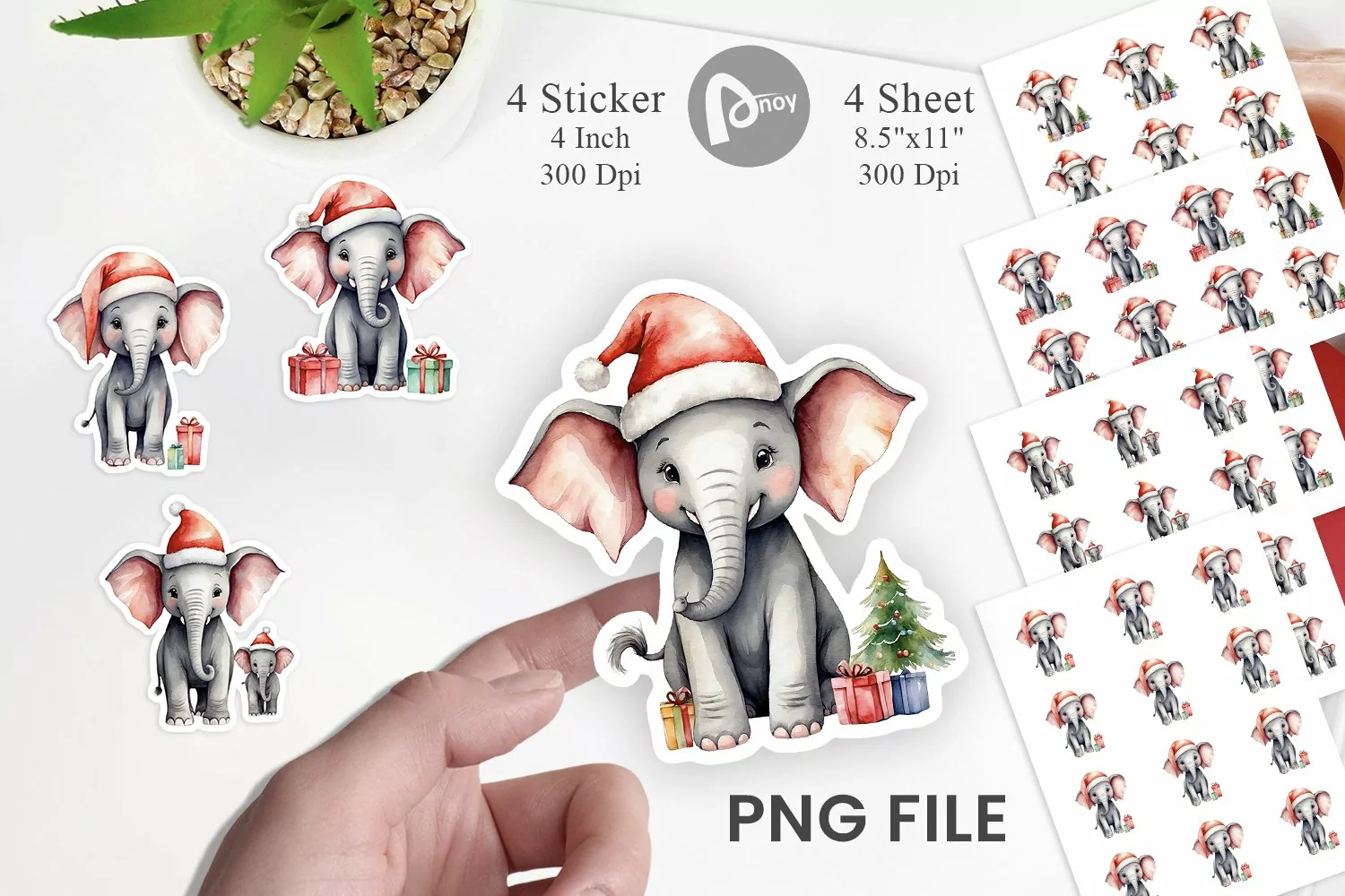 Sticker Watercolor Christmas Elephant product image 1