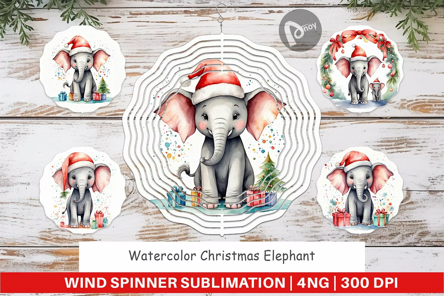 Wind Spinner Watercolor Christmas Elephant product image 1