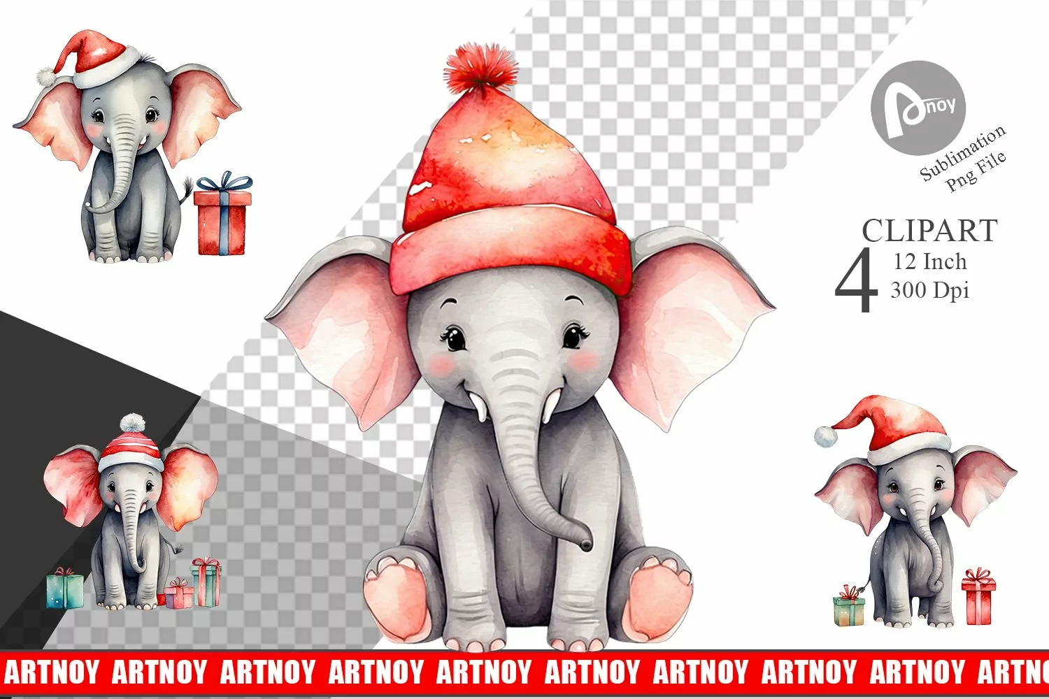 Clipart Watercolor Christmas Elephant product image 1