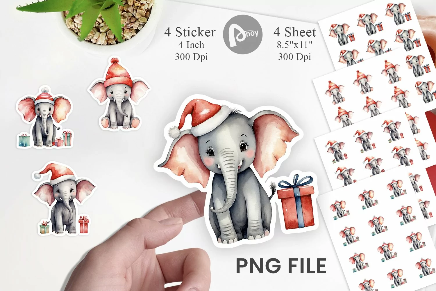 Sticker Watercolor Christmas Elephant product image 1