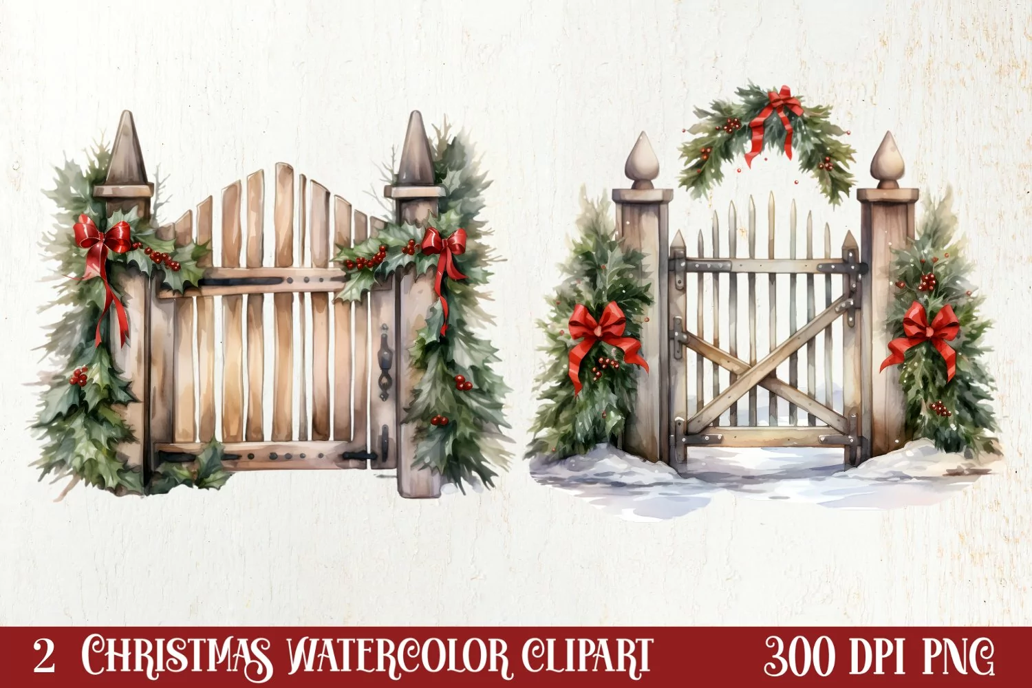 Watercolor Christmas Farm Clipart product image 1