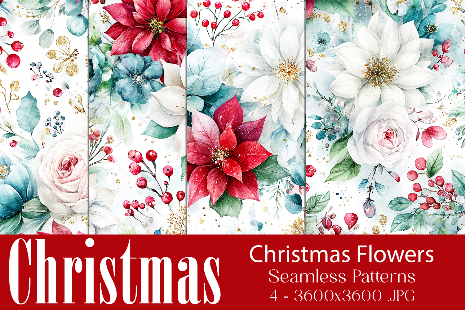 Christmas Pattern, Christmas Floral Seamless Patterns, s2 product image 1