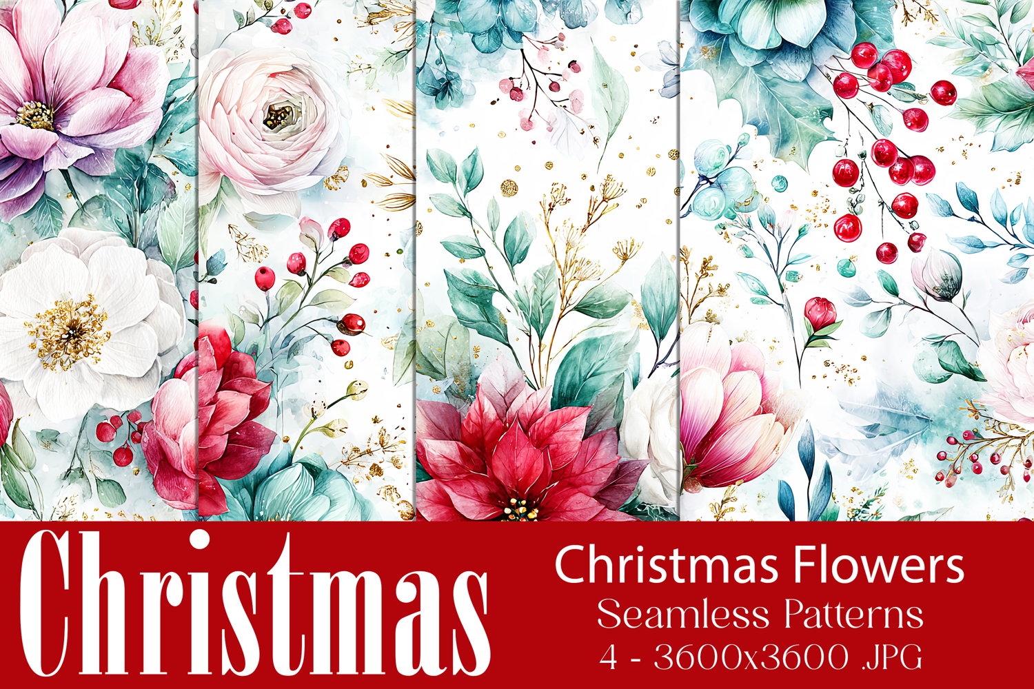 Christmas Pattern, Christmas Floral Seamless Patterns, s3 product image 1