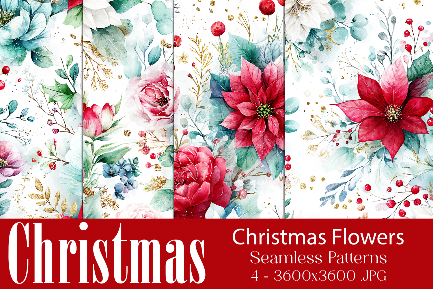 Christmas Pattern, Christmas Floral Seamless Patterns, s5 product image 1