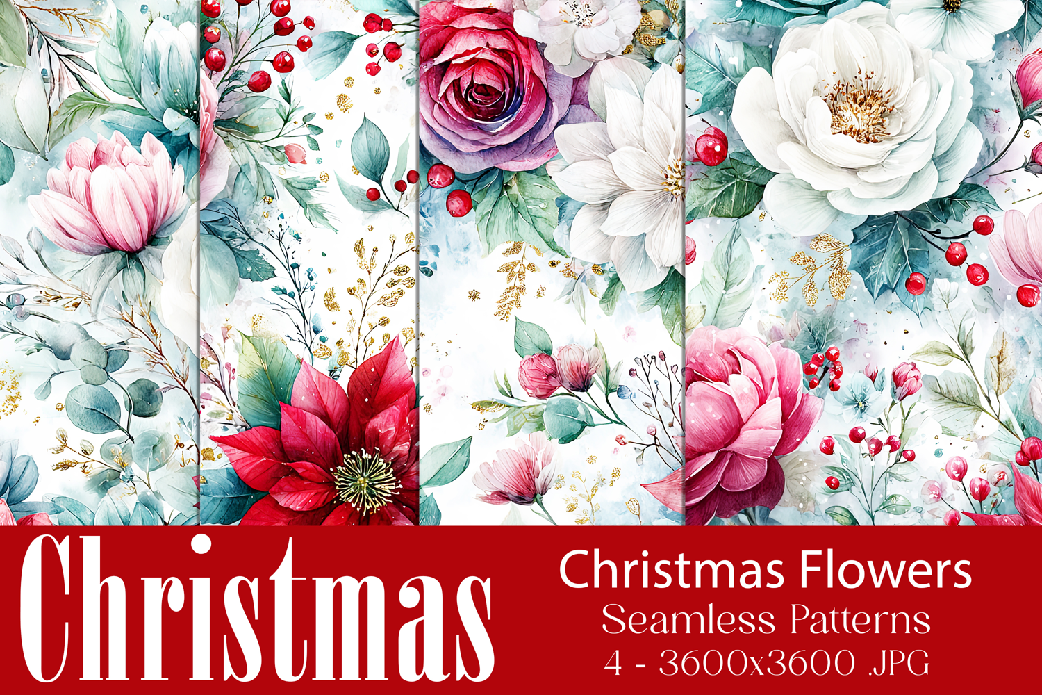 Christmas Pattern, Christmas Floral Seamless Patterns, s6 product image 1