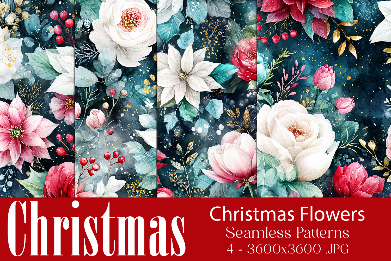 Christmas Pattern, Christmas Floral Seamless Patterns, s7 product image 1