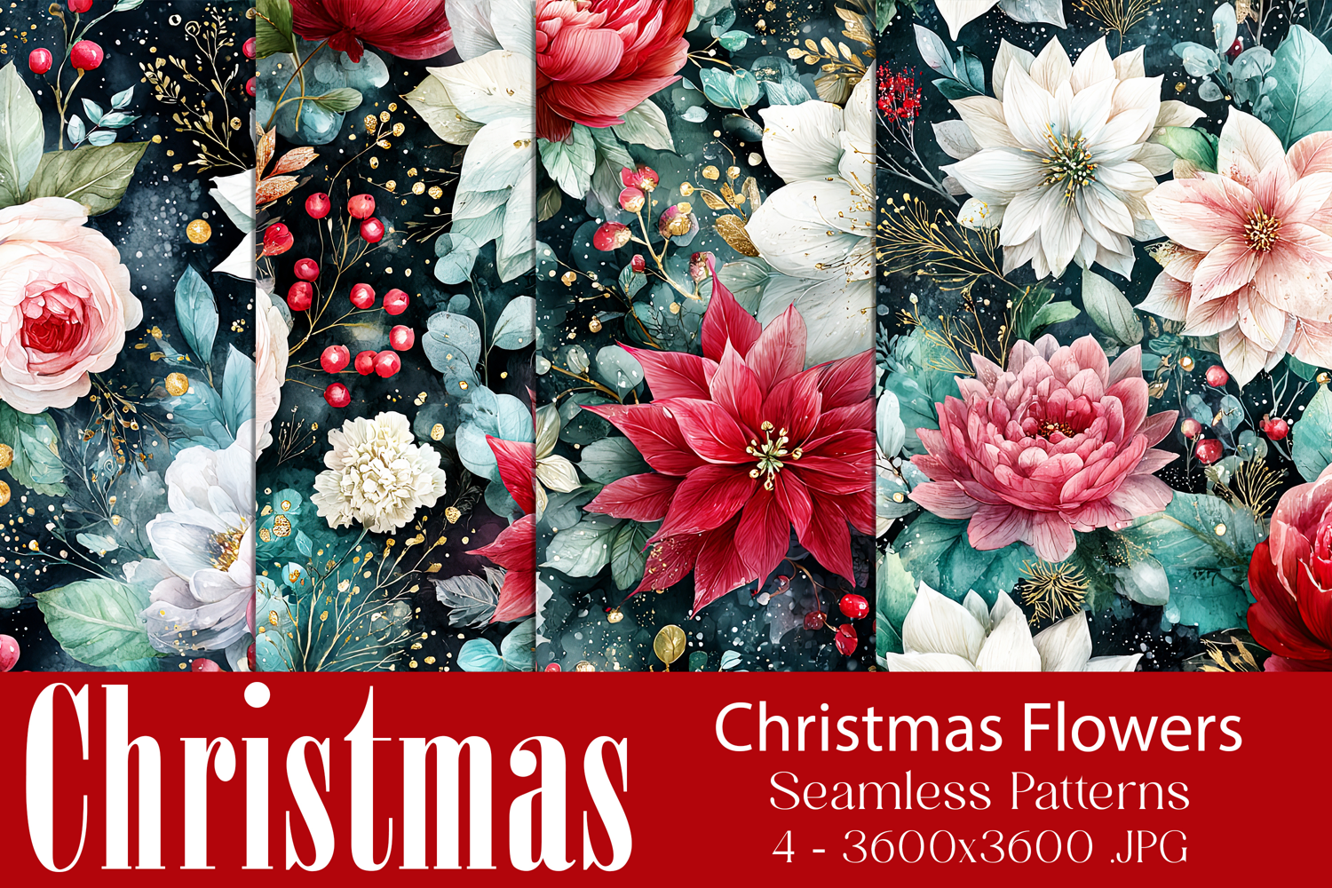 Christmas Pattern, Christmas Floral Seamless Patterns, s8 product image 1
