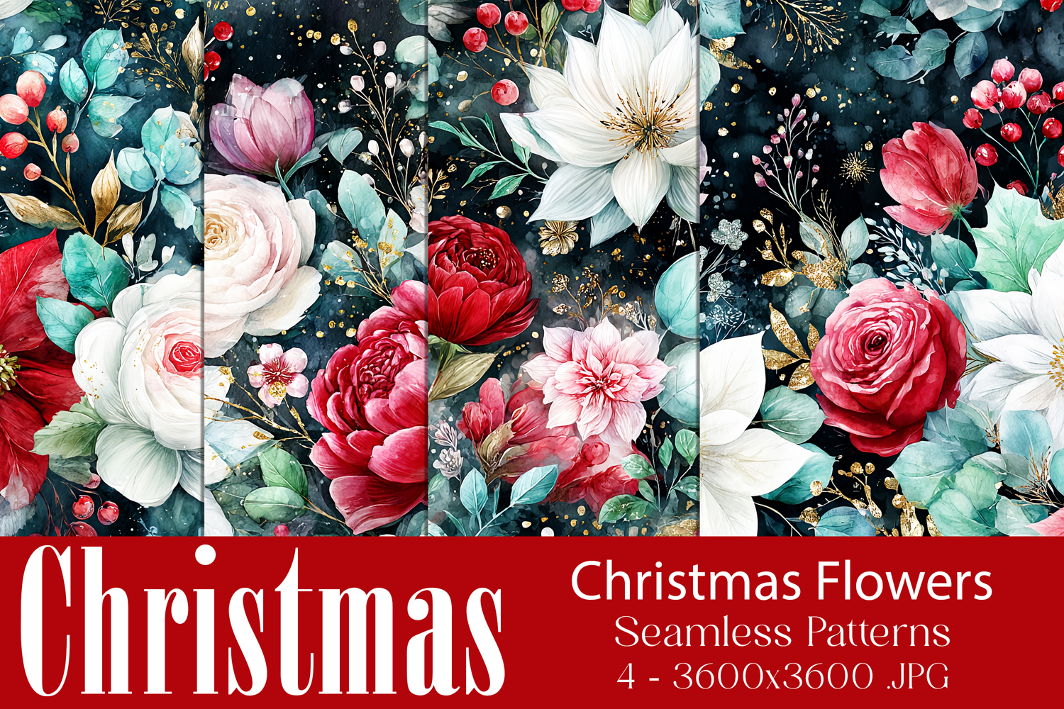 Christmas Pattern, Christmas Floral Seamless Patterns, s9 product image 1