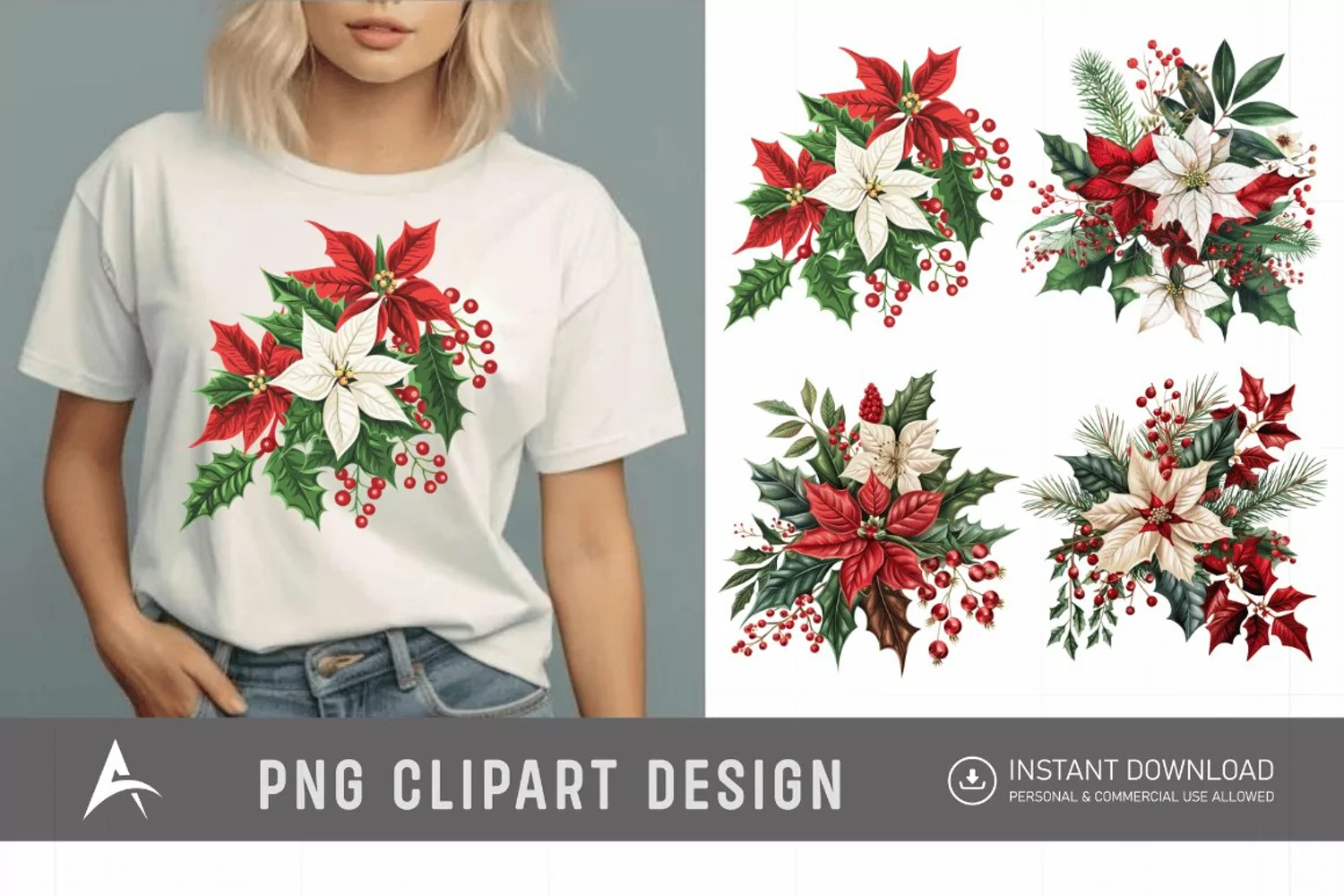 Watercolor Christmas Flowers Clipart product image 1