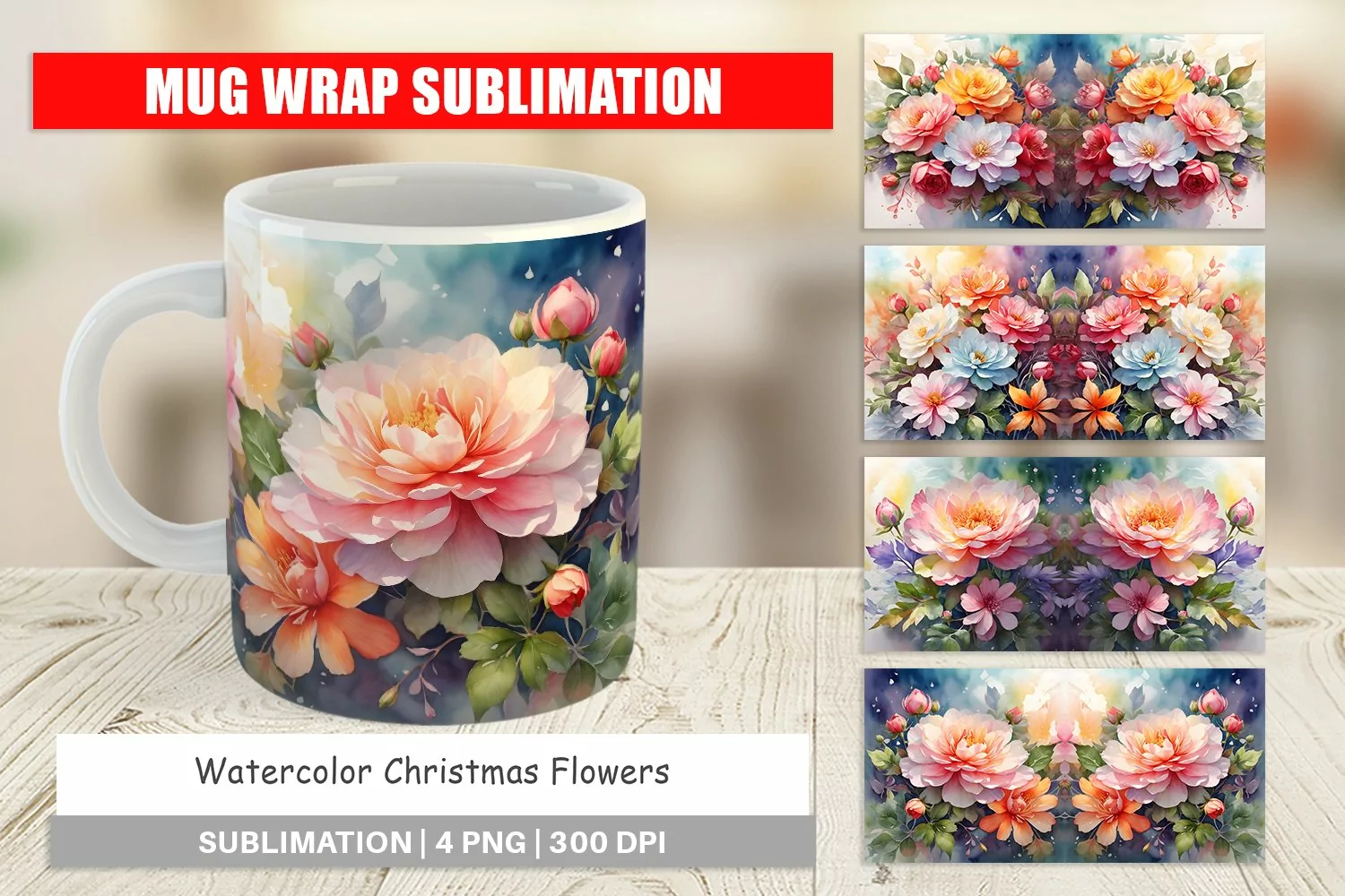Mug sublimation design Christmas Flowers product image 1