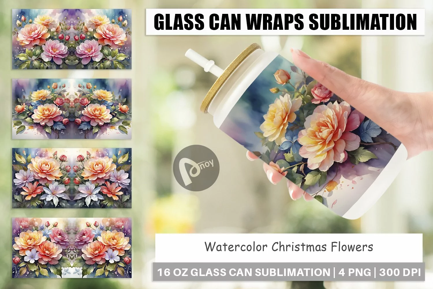 Glass Can Wraps Christmas Flowers product image 1