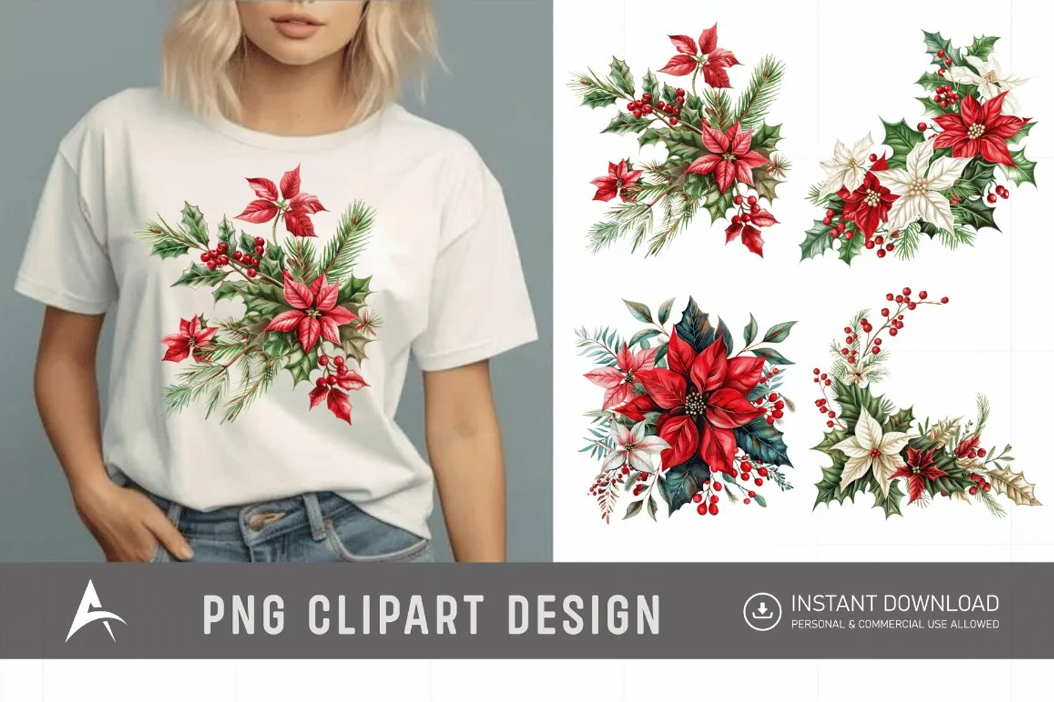 Watercolor Christmas Flowers Clipart product image 1