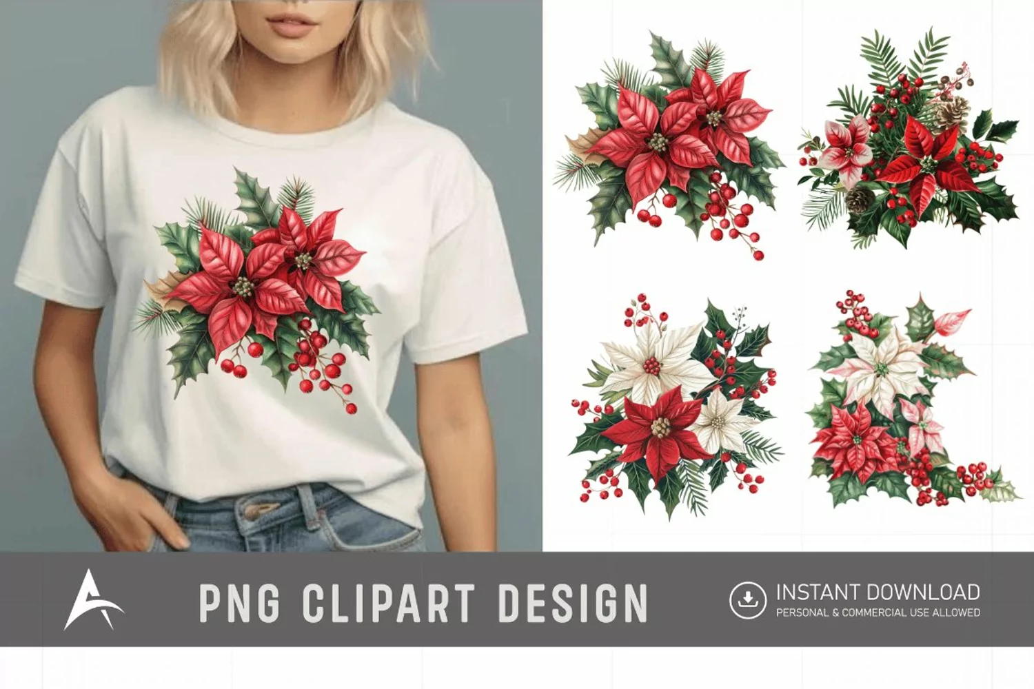 Watercolor Christmas Flowers Clipart product image 1