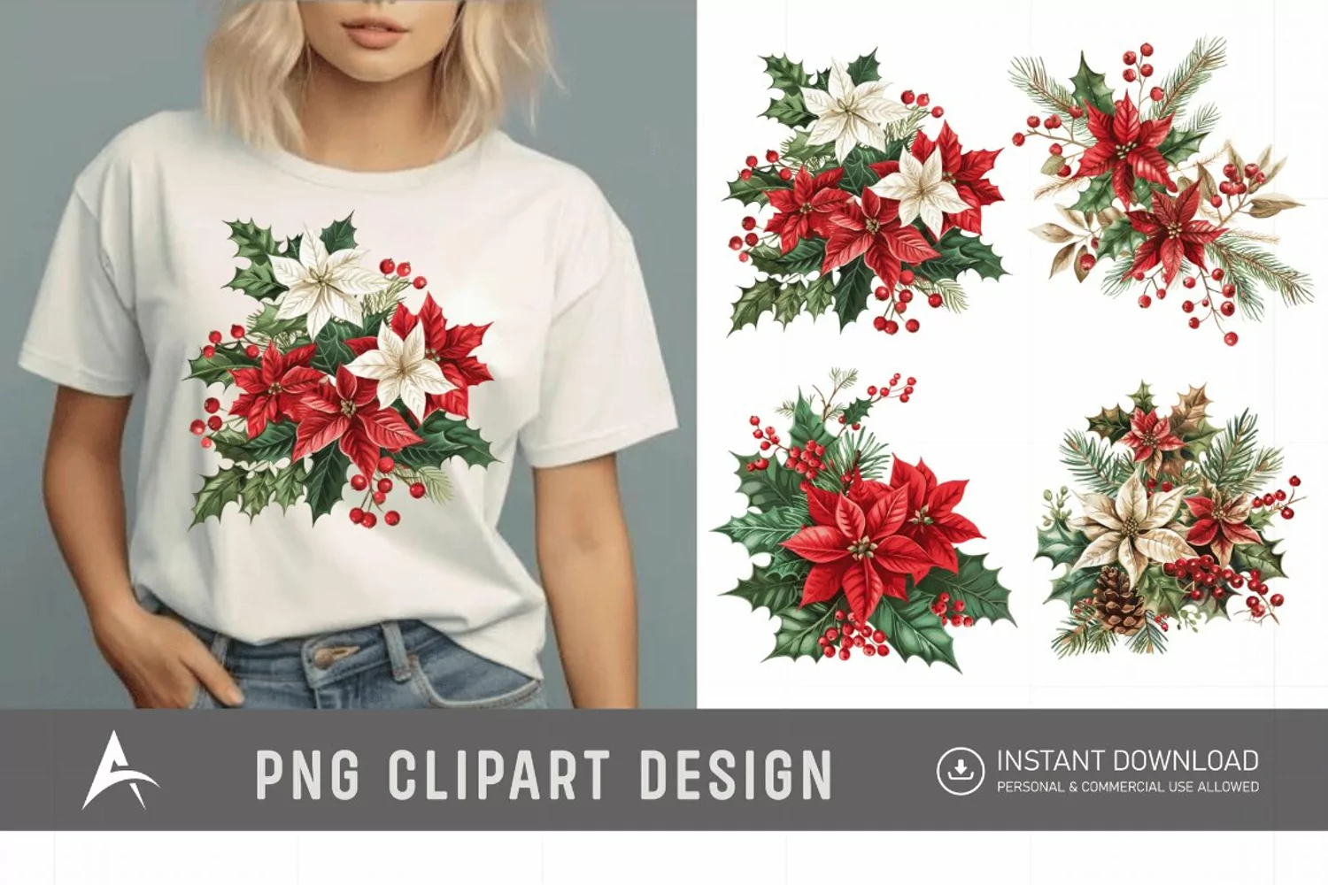 Watercolor Christmas Flowers Clipart product image 1