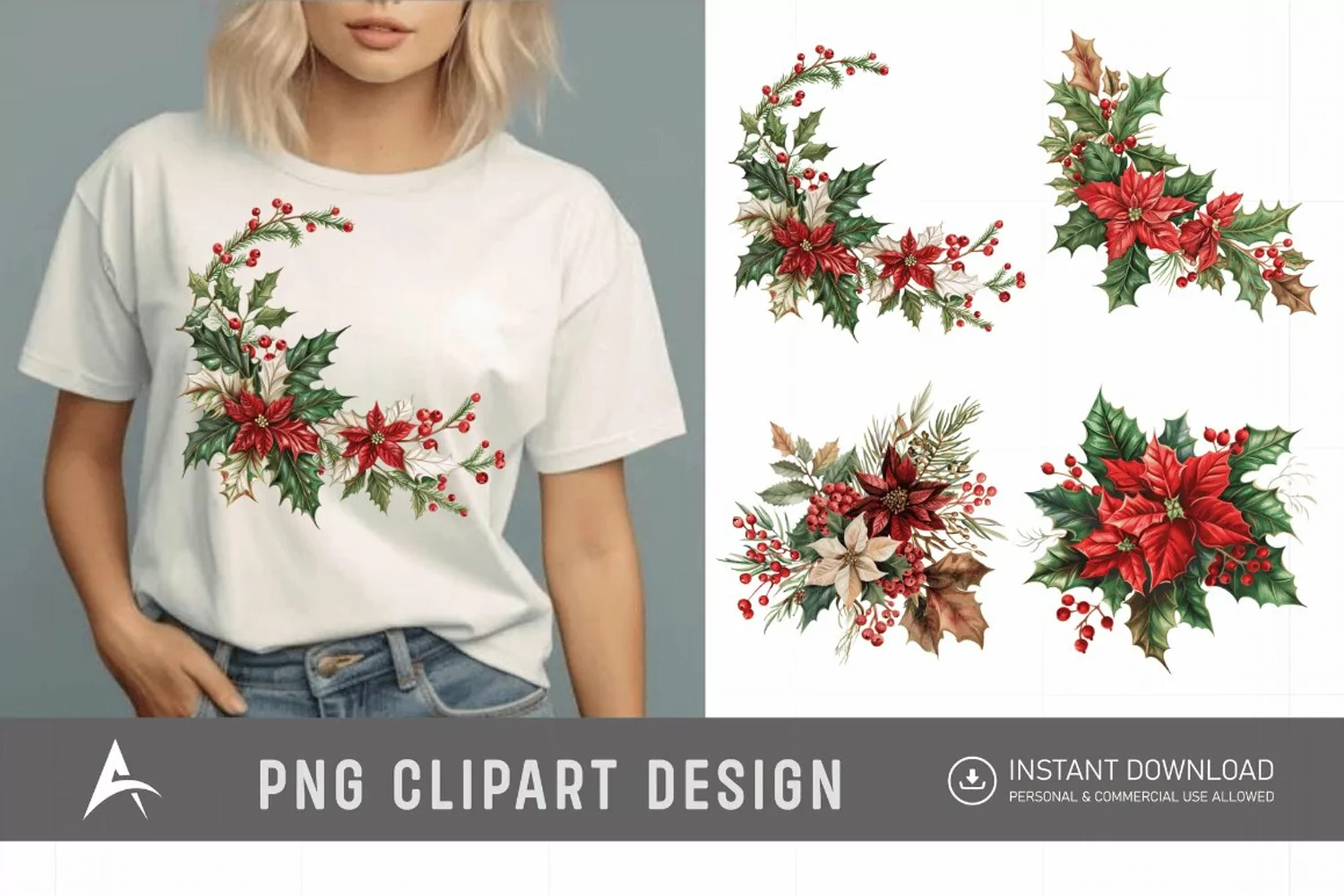 Watercolor Christmas Flowers Clipart product image 1