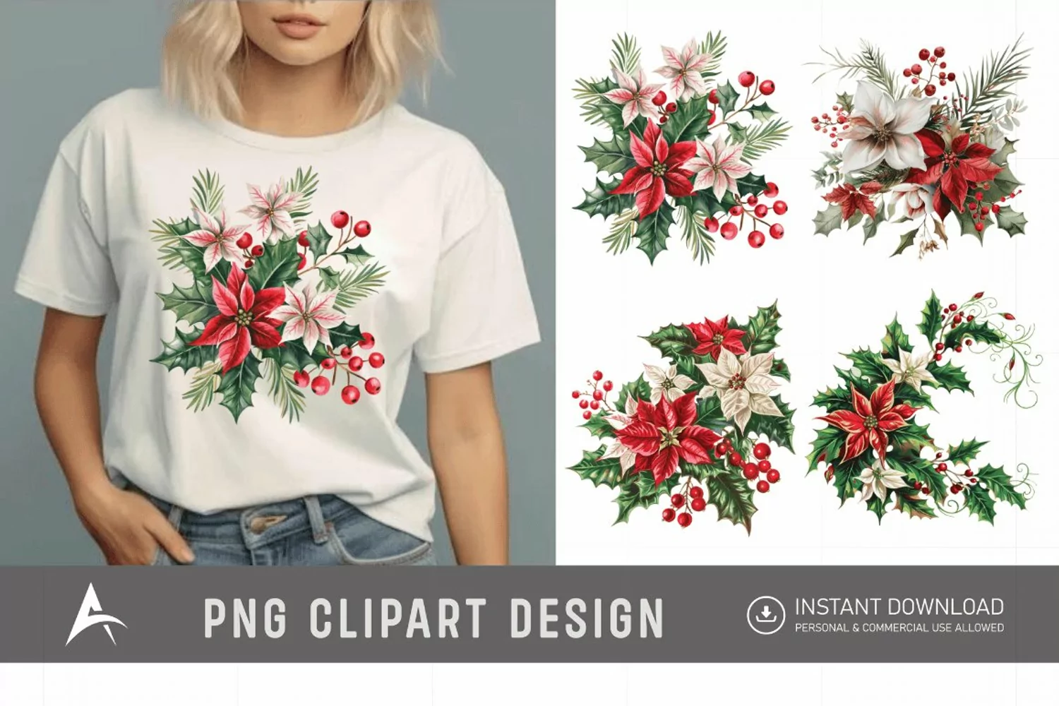 Watercolor Christmas Flowers Clipart product image 1