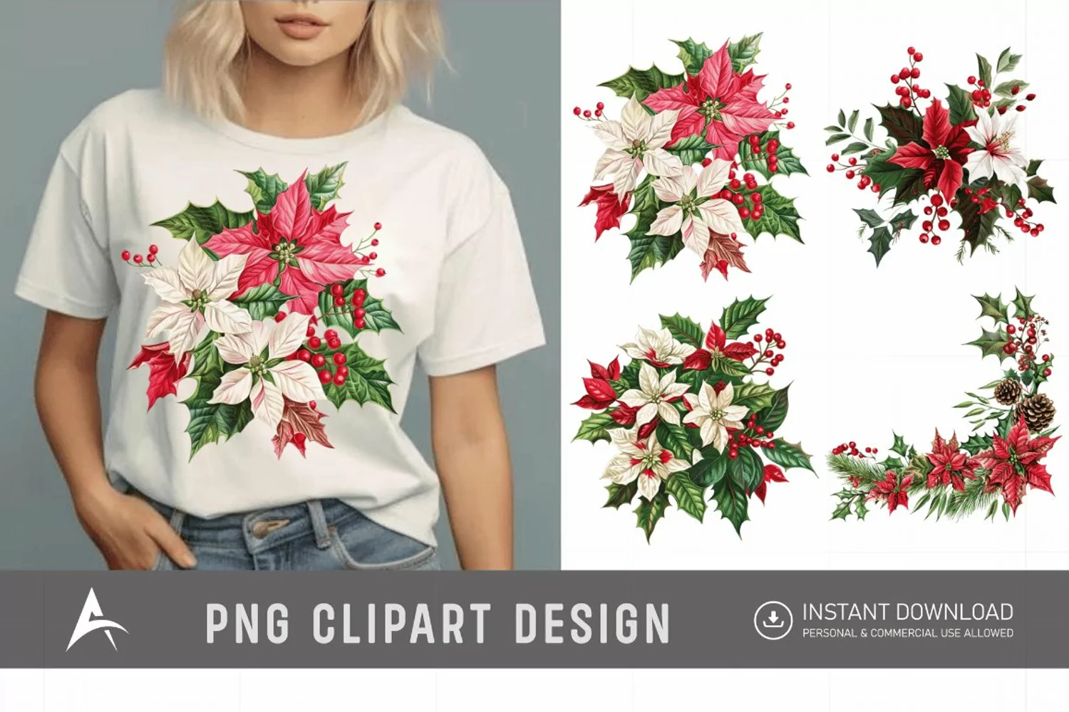 Watercolor Christmas Flowers Clipart product image 1