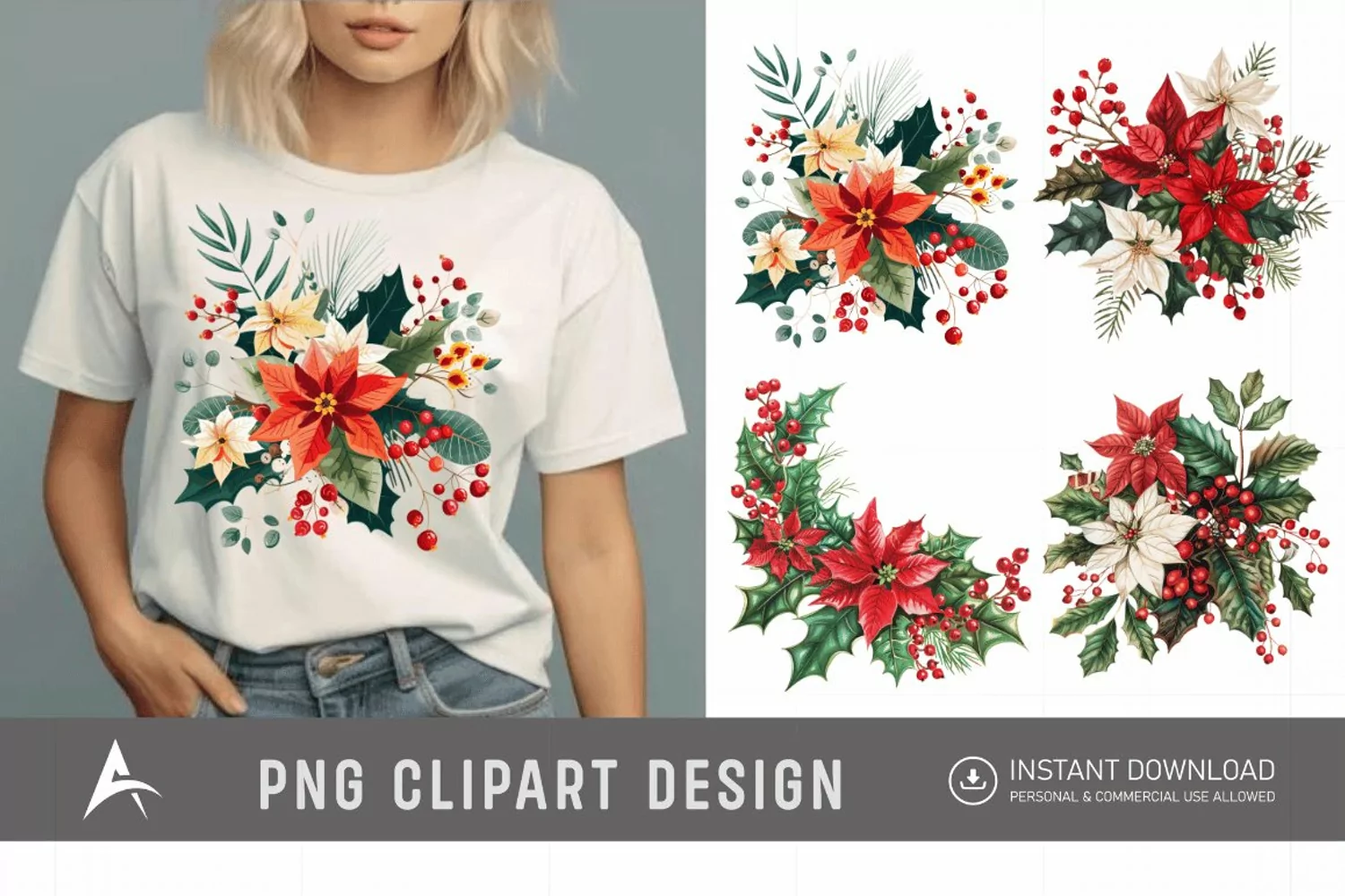 Watercolor Christmas Flowers Clipart product image 1