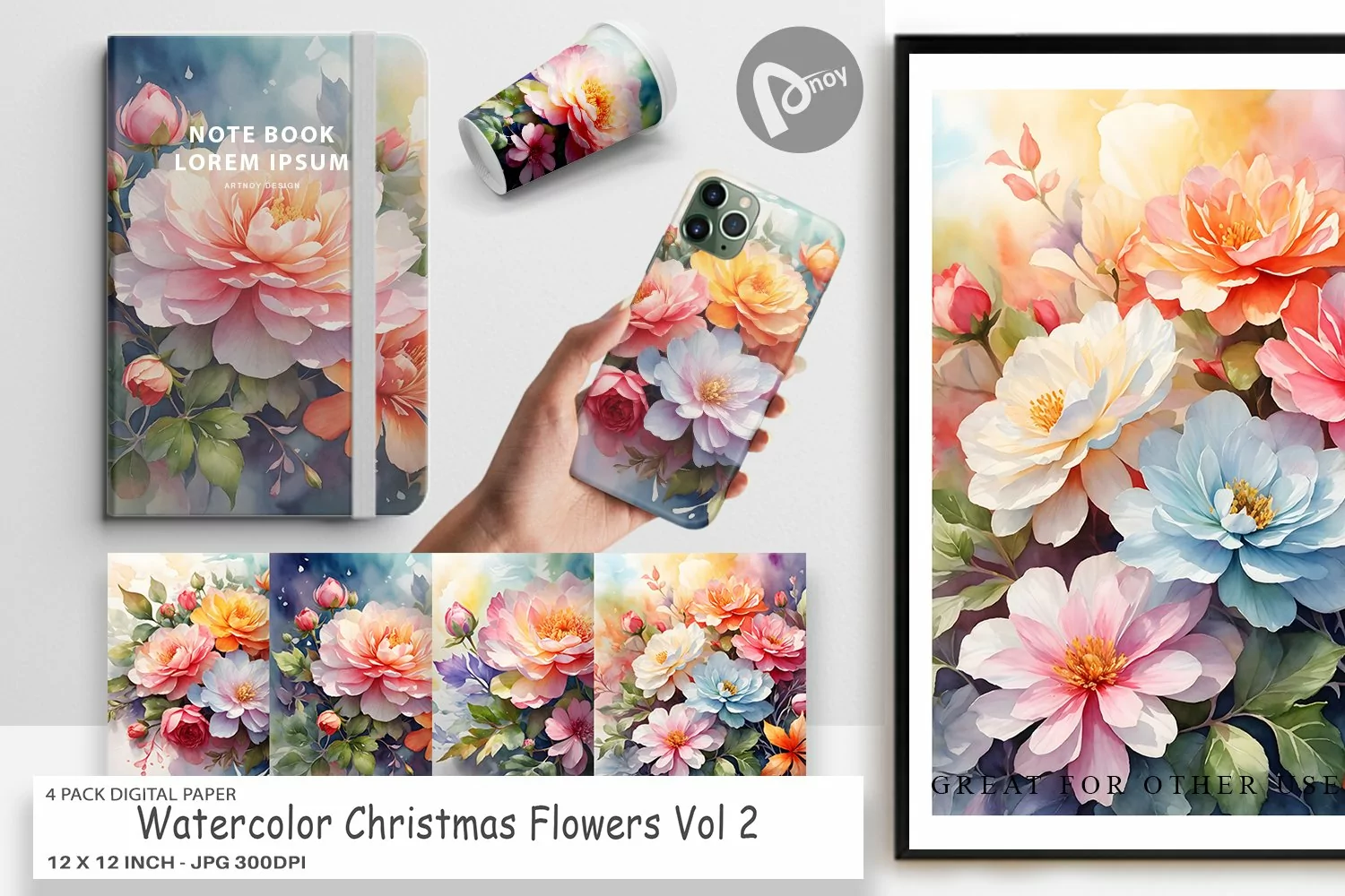 Digital Paper Christmas Flowers product image 1