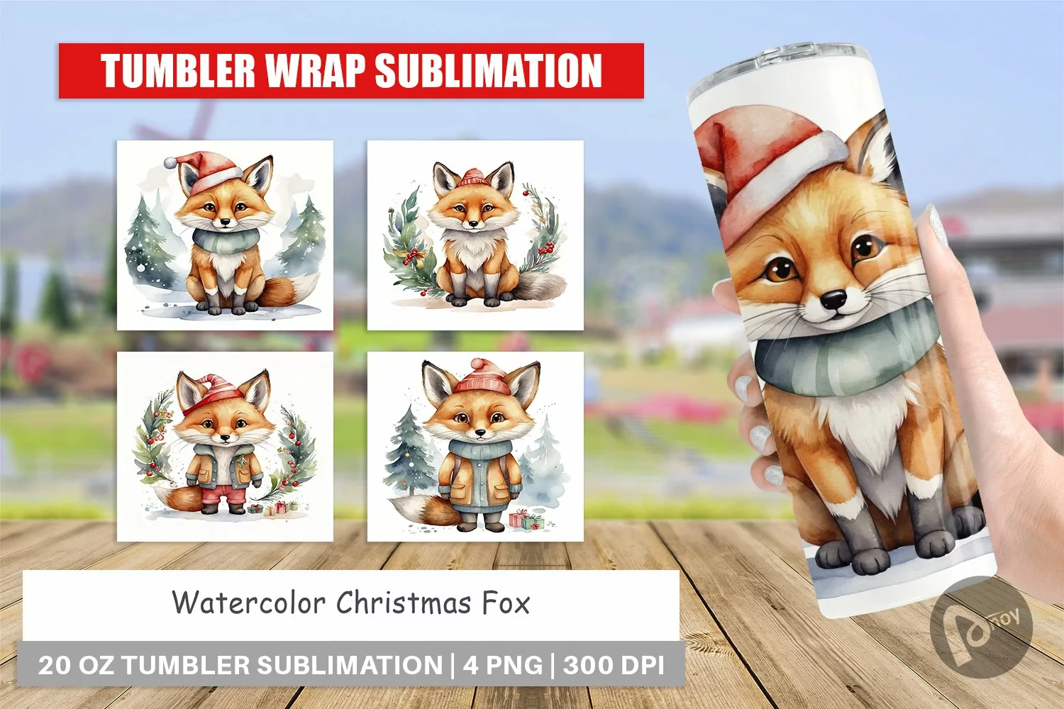 Tumbler Wrap Watercolor Christmas Fox product image 1