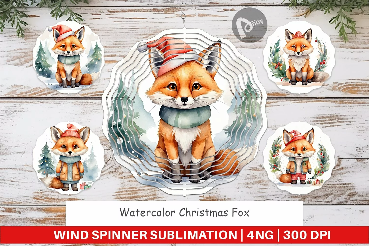 Wind Spinner Watercolor Christmas Fox product image 1
