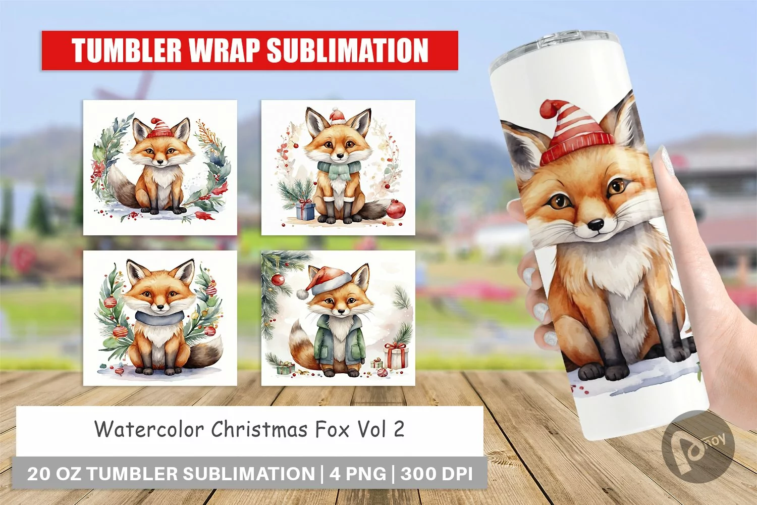 Tumbler Wrap Watercolor Christmas Fox product image 1
