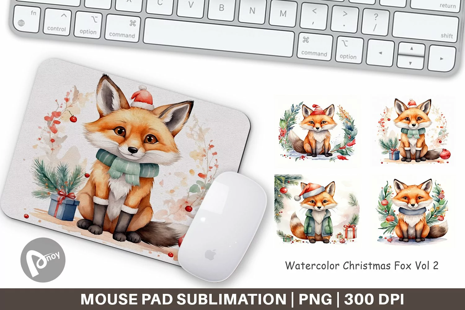 Mouse Pad Watercolor Christmas Fox product image 1