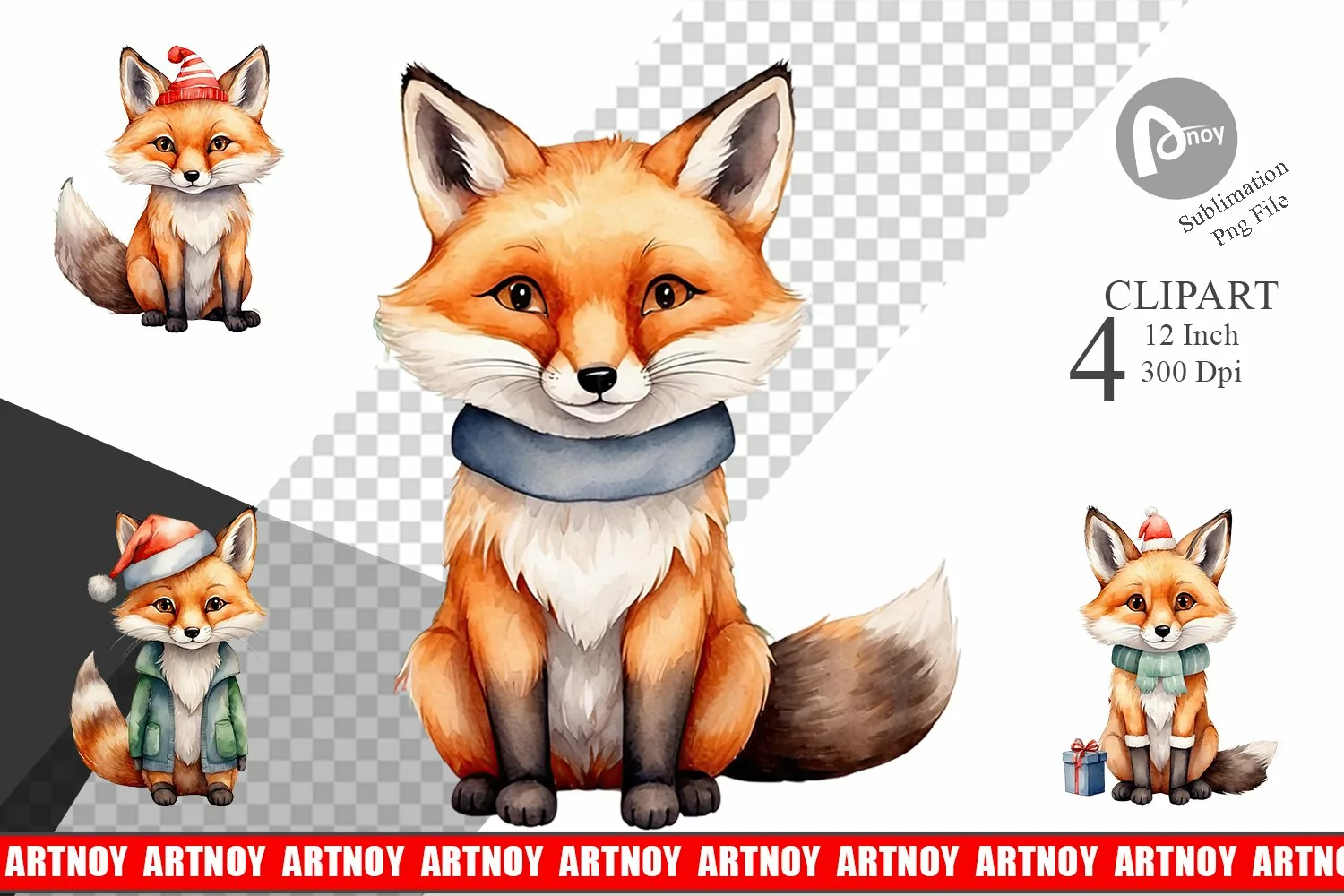 Clipart Watercolor Christmas Fox product image 1