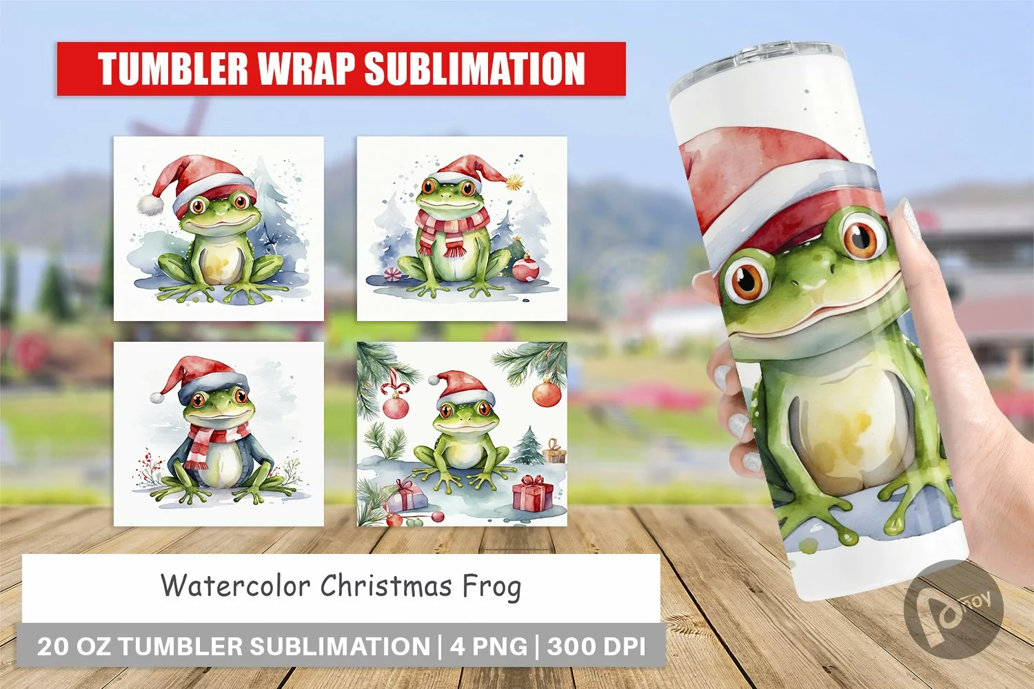 Tumbler Wrap Watercolor Christmas Frog product image 1