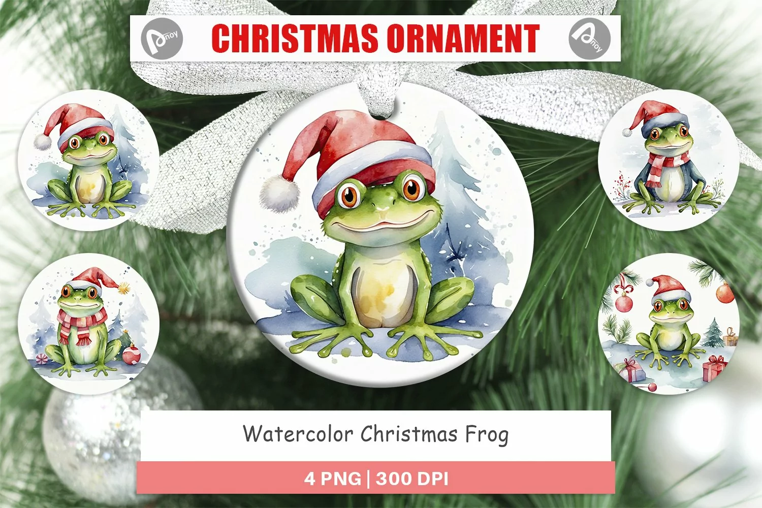 Christmas Ornaments Watercolor Christmas Frog product image 1