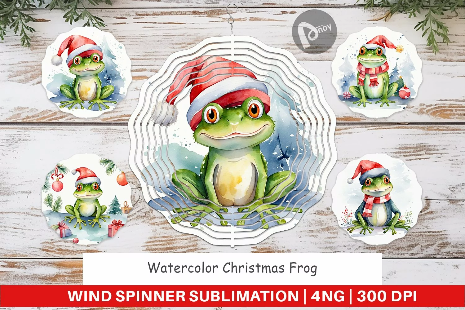 Wind Spinner Watercolor Christmas Frog product image 1