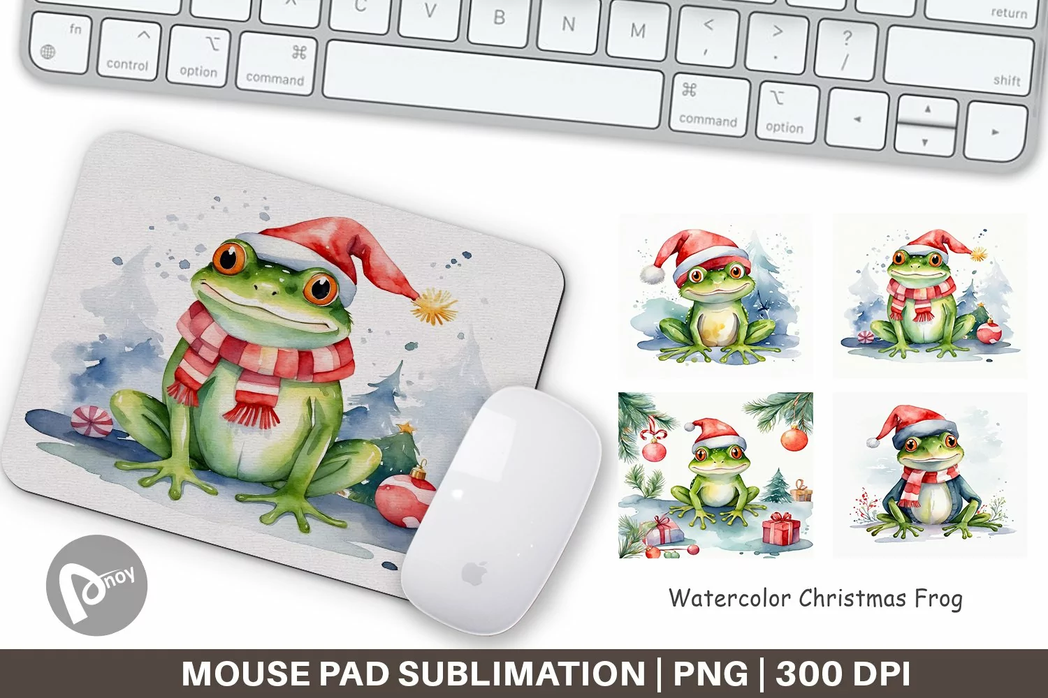 Mouse Pad Watercolor Christmas Frog product image 1