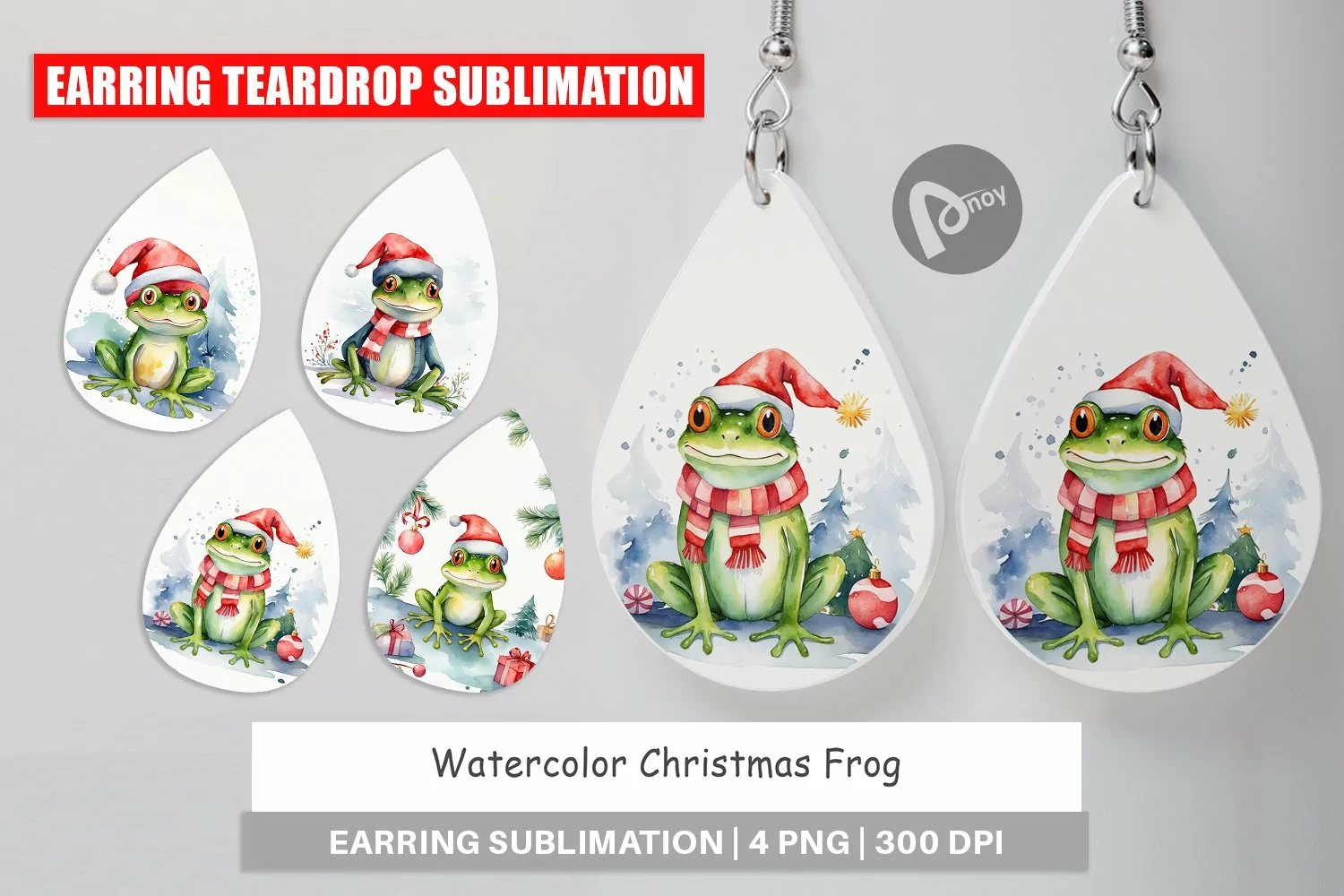 Earring Teardrop Watercolor Christmas Frog product image 1