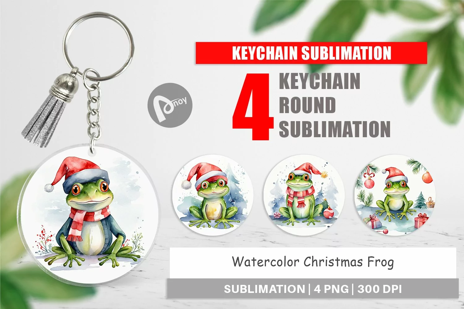 Keychain Watercolor Christmas Frog product image 1