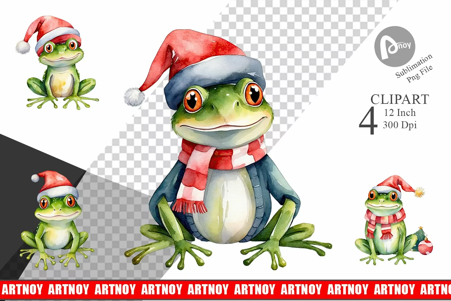 Clipart Watercolor Christmas Frog product image 1