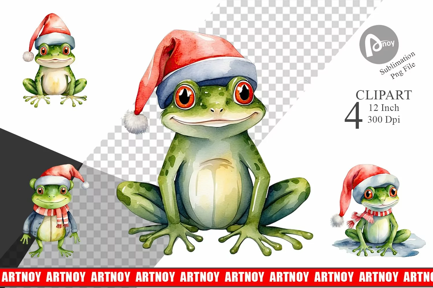 Clipart Watercolor Christmas Frog product image 1