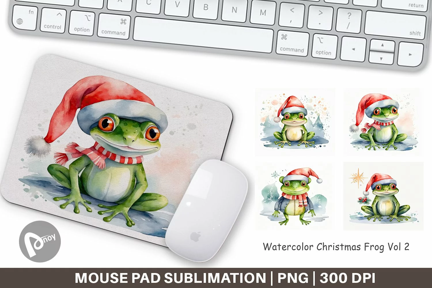 Mouse Pad Watercolor Christmas Frog product image 1