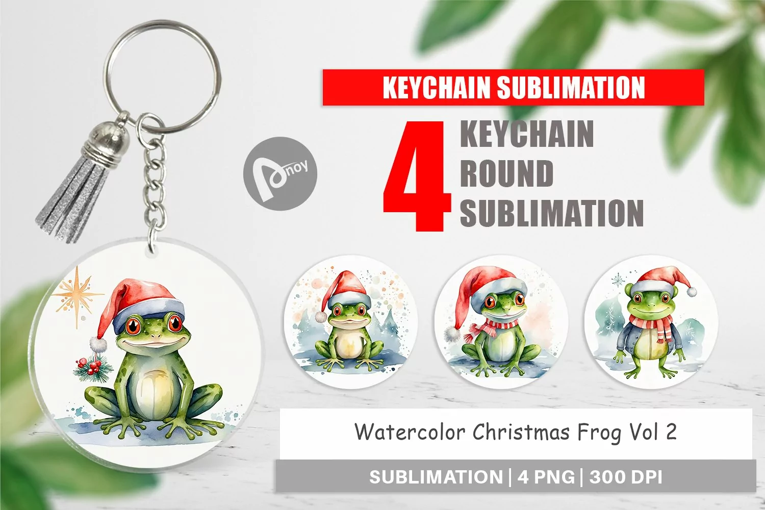 Keychain Watercolor Christmas Frog product image 1