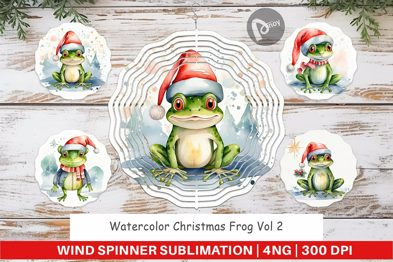 Wind Spinner Watercolor Christmas Frog product image 1