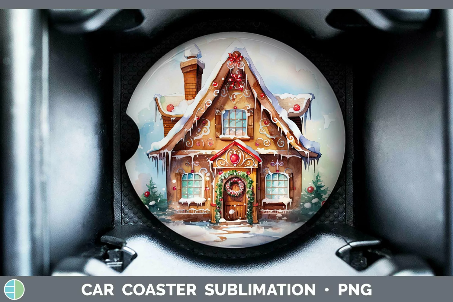 GorgeousWatercolor Christmas Car Coaster design.