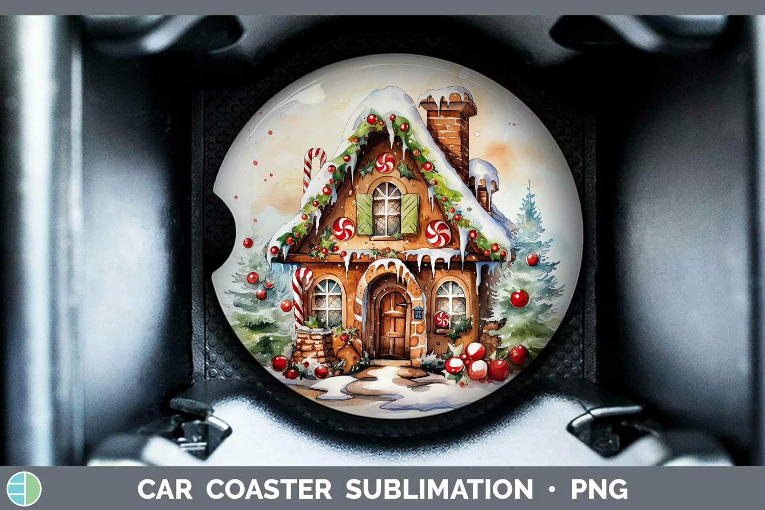 GorgeousWatercolor Christmas Car Coaster design.