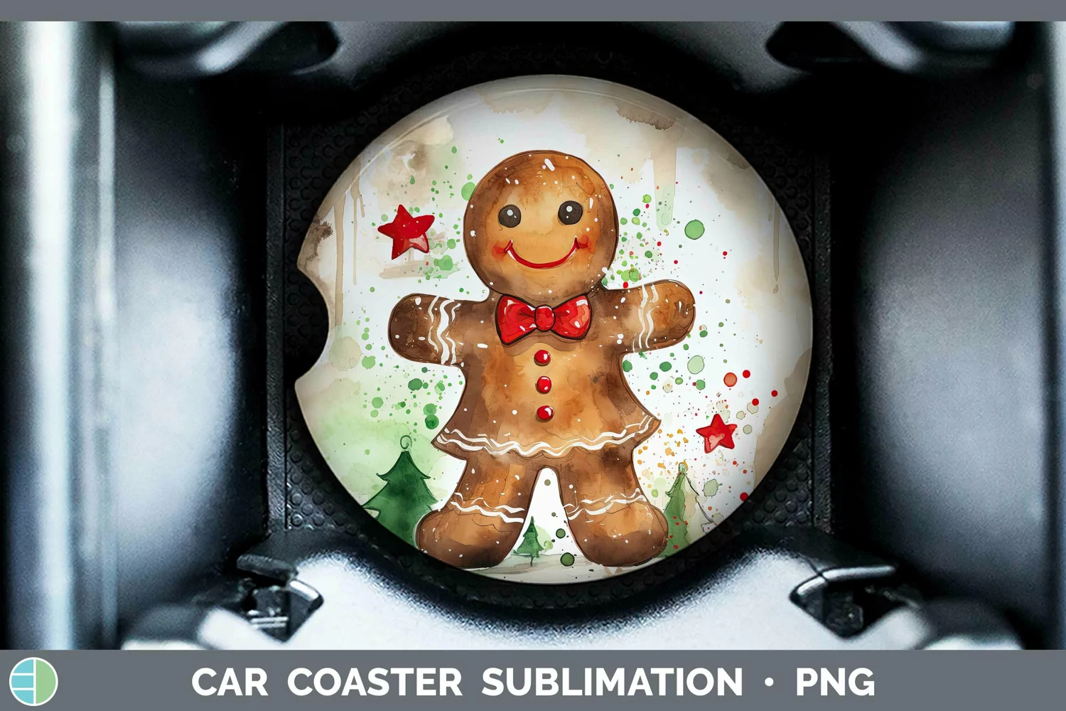 GorgeousWatercolor Christmas Car Coaster design.