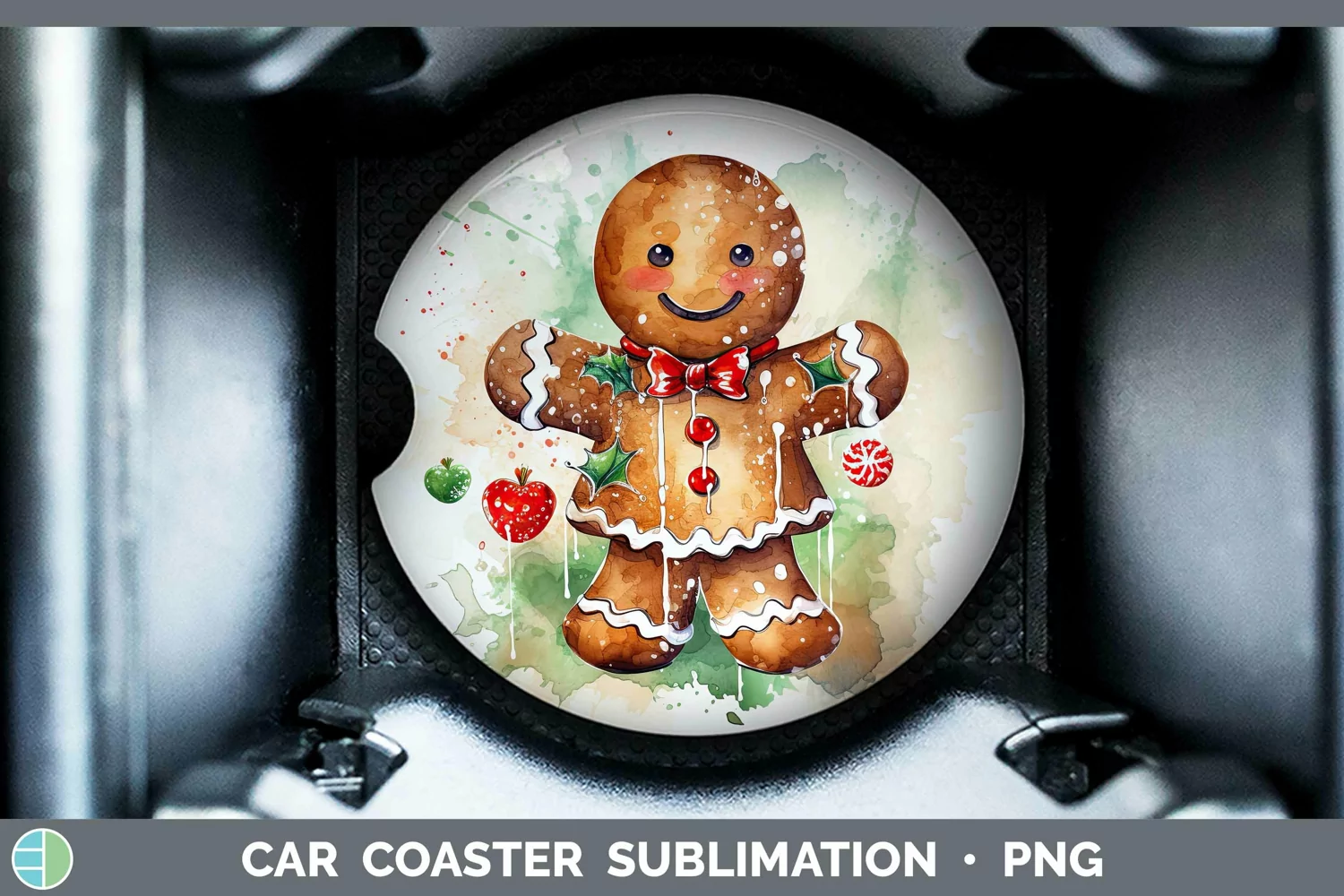 GorgeousWatercolor Christmas Car Coaster design.
