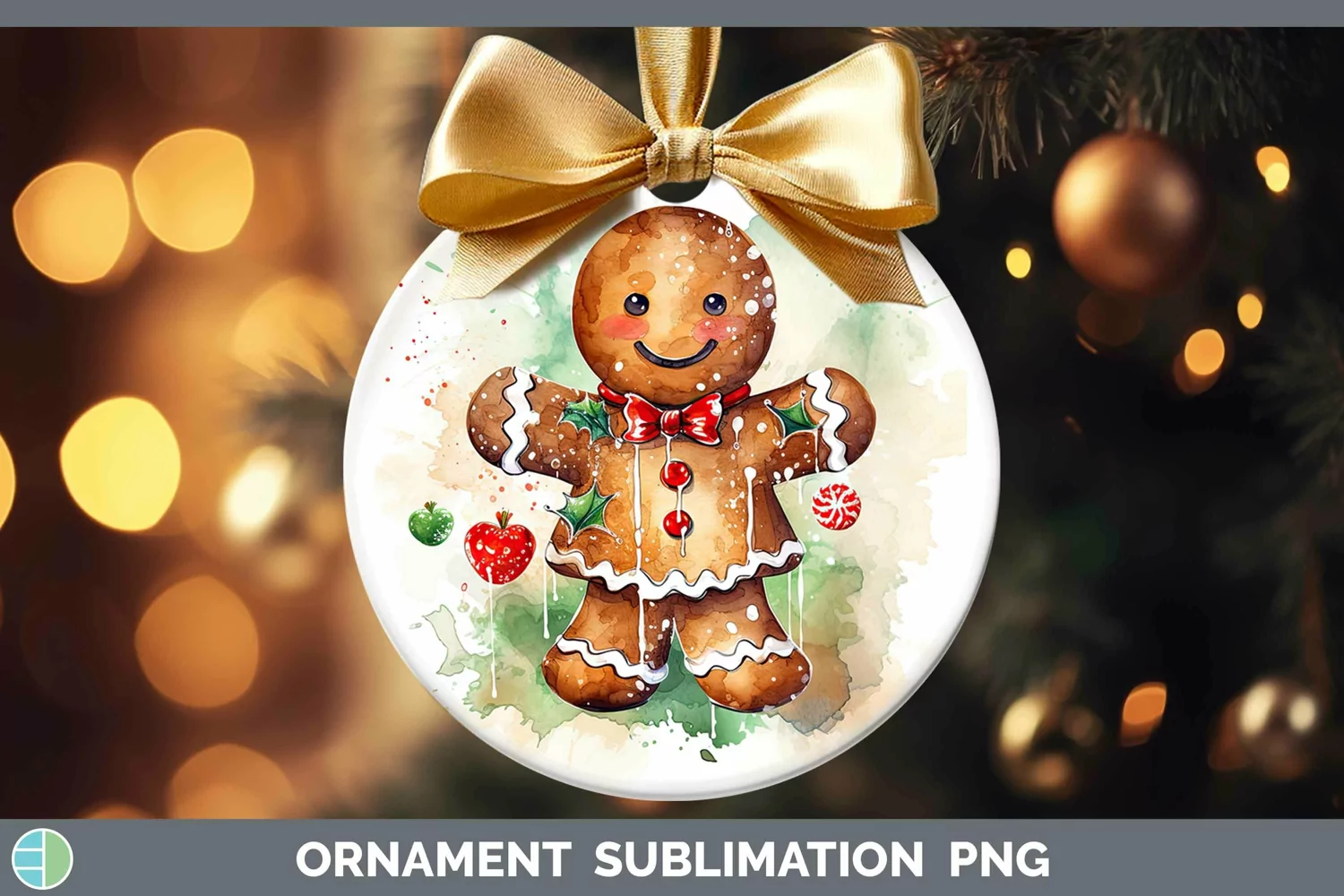 GorgeousWatercolor Christmas Ornament design.