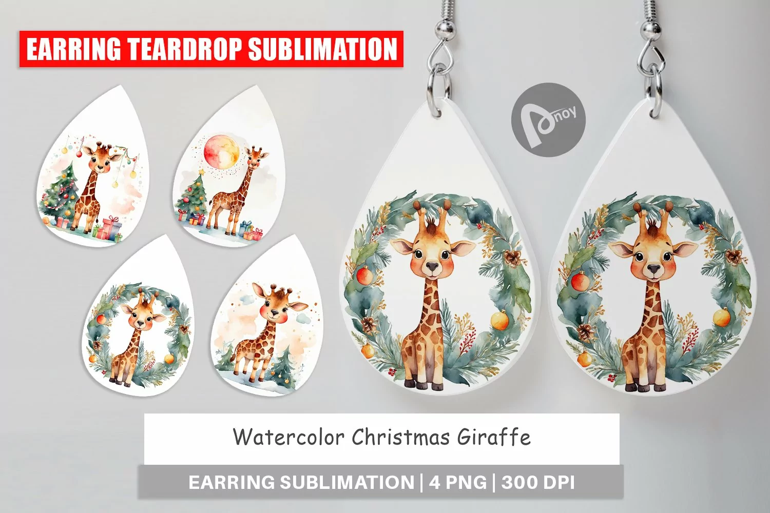 Earring Teardrop Watercolor Christmas Giraffe product image 1