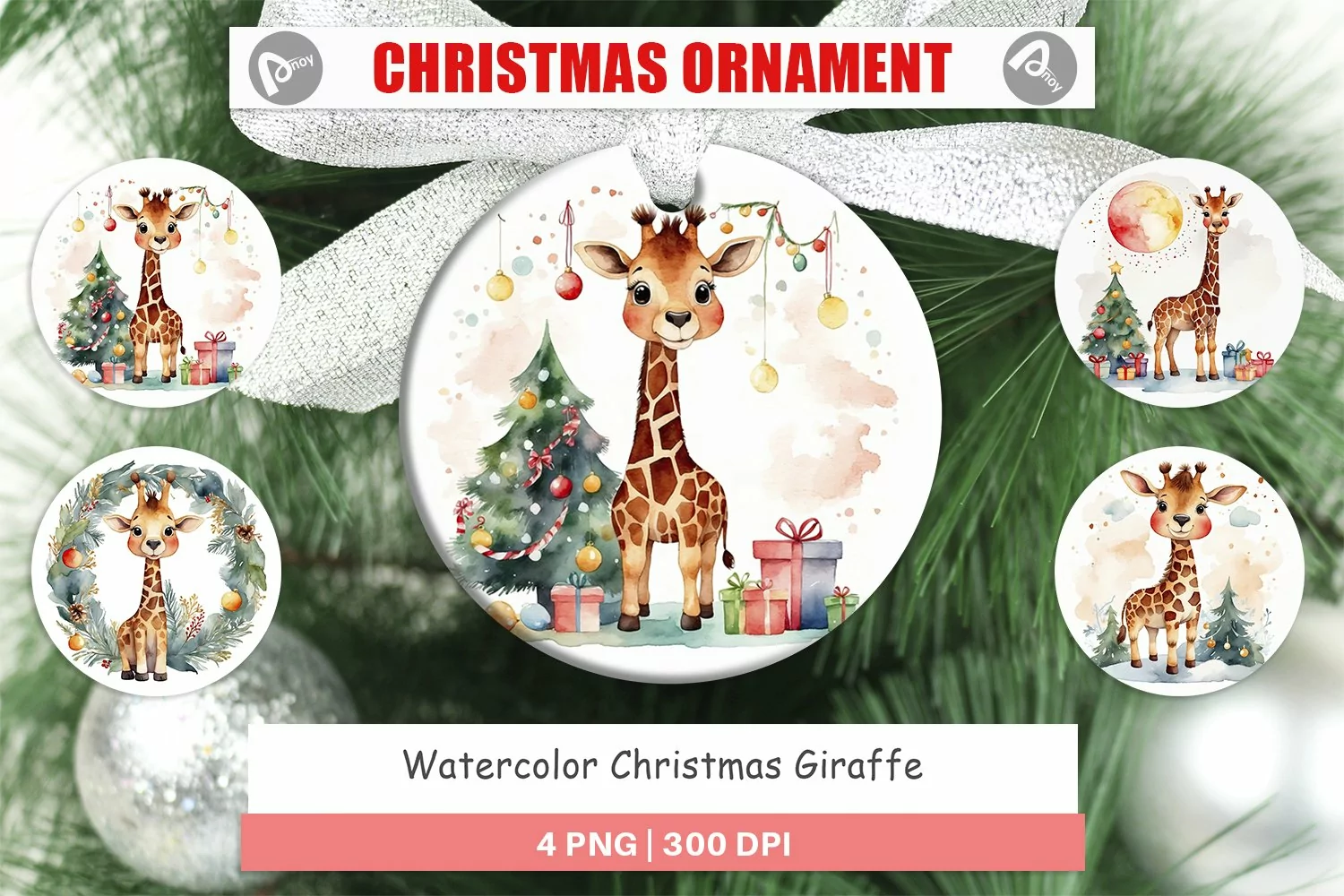 Christmas Ornaments Watercolor Christmas Giraffe product image 1