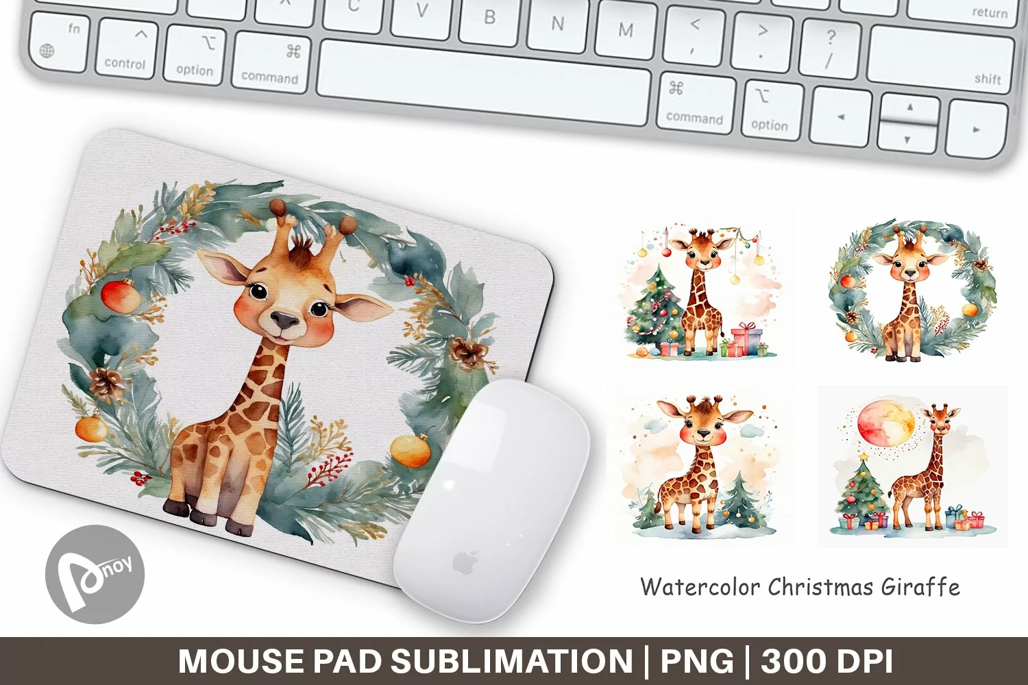 Mouse Pad Watercolor Christmas Giraffe product image 1